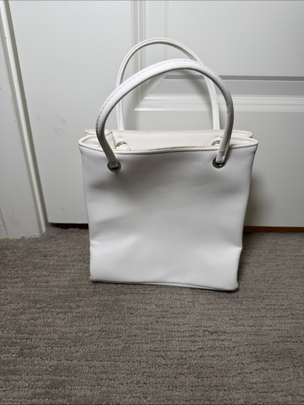 Minimal White Structured Tote with Dual Top Handles